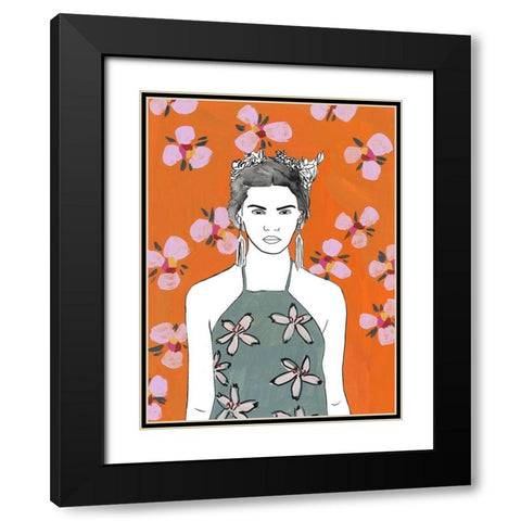 Pink Blossom Lady II Black Modern Wood Framed Art Print with Double Matting by Wang, Melissa