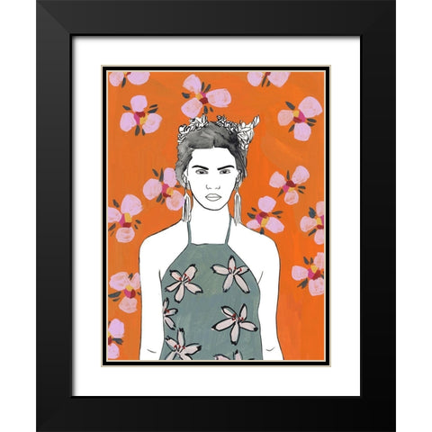 Pink Blossom Lady II Black Modern Wood Framed Art Print with Double Matting by Wang, Melissa