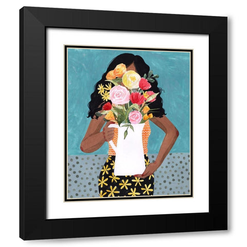 Flower Vase Girl I Black Modern Wood Framed Art Print with Double Matting by Popp, Grace