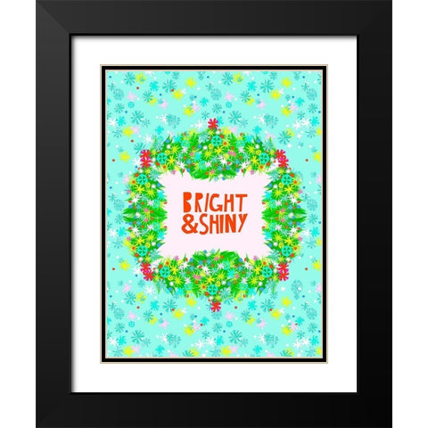 Merry and Bright V Black Modern Wood Framed Art Print with Double Matting by Blanckslate