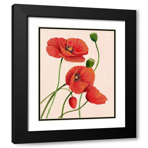 Soft Coral Poppies I Black Modern Wood Framed Art Print with Double Matting by Popp, Grace