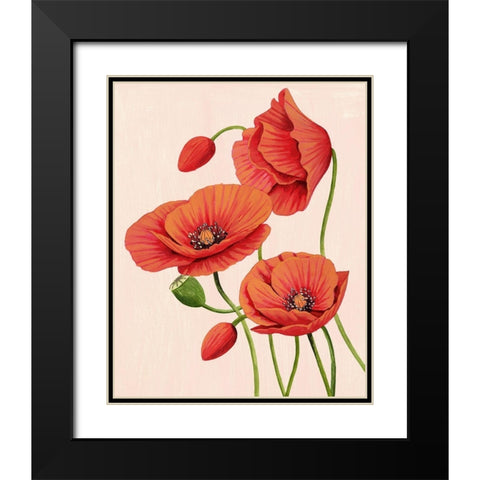 Soft Coral Poppies II Black Modern Wood Framed Art Print with Double Matting by Popp, Grace