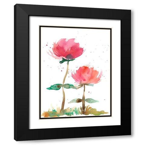 Pink Fleurs I Black Modern Wood Framed Art Print with Double Matting by Ludwig, Alicia