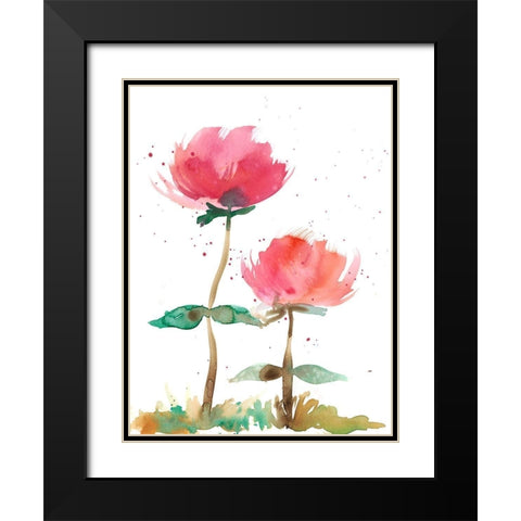 Pink Fleurs I Black Modern Wood Framed Art Print with Double Matting by Ludwig, Alicia
