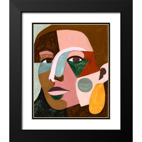 Geo Face I Black Modern Wood Framed Art Print with Double Matting by Borges, Victoria