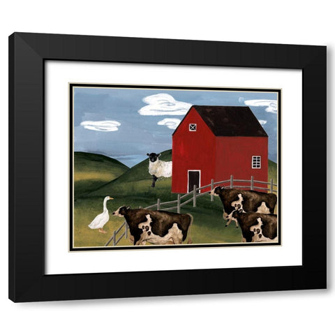Red Cottage II Black Modern Wood Framed Art Print with Double Matting by Wang, Melissa