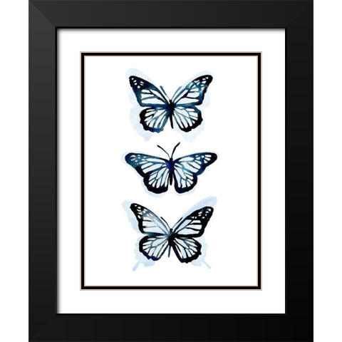 Blue Butterfly Trio I Black Modern Wood Framed Art Print with Double Matting by Scarvey, Emma