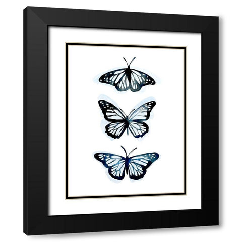 Blue Butterfly Trio II Black Modern Wood Framed Art Print with Double Matting by Scarvey, Emma