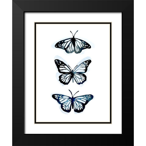 Blue Butterfly Trio II Black Modern Wood Framed Art Print with Double Matting by Scarvey, Emma