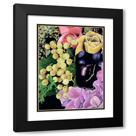 Floral on Black I Black Modern Wood Framed Art Print with Double Matting by Wang, Melissa