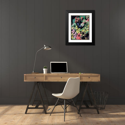 Floral on Black II Black Modern Wood Framed Art Print with Double Matting by Wang, Melissa
