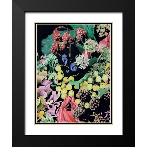 Floral on Black II Black Modern Wood Framed Art Print with Double Matting by Wang, Melissa