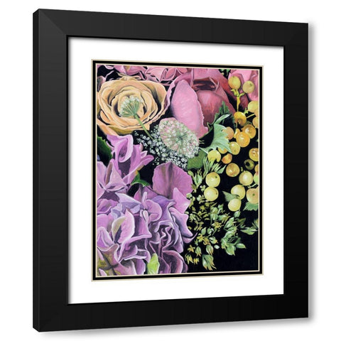 Floral on Black III Black Modern Wood Framed Art Print with Double Matting by Wang, Melissa