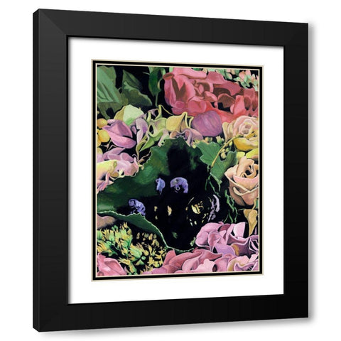 Floral on Black IV Black Modern Wood Framed Art Print with Double Matting by Wang, Melissa