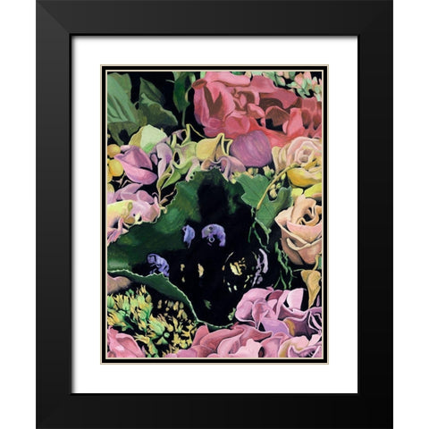 Floral on Black IV Black Modern Wood Framed Art Print with Double Matting by Wang, Melissa