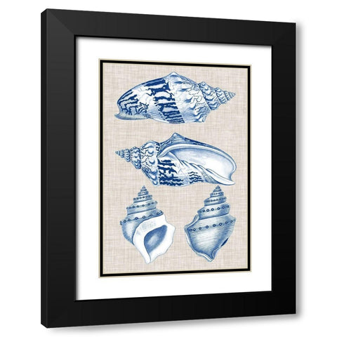 Navy and Linen Shells II Black Modern Wood Framed Art Print with Double Matting by Vision Studio
