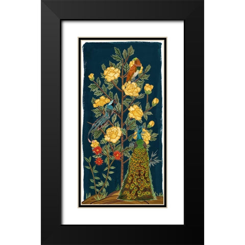 Chinese Peonies II Black Modern Wood Framed Art Print with Double Matting by Wang, Melissa