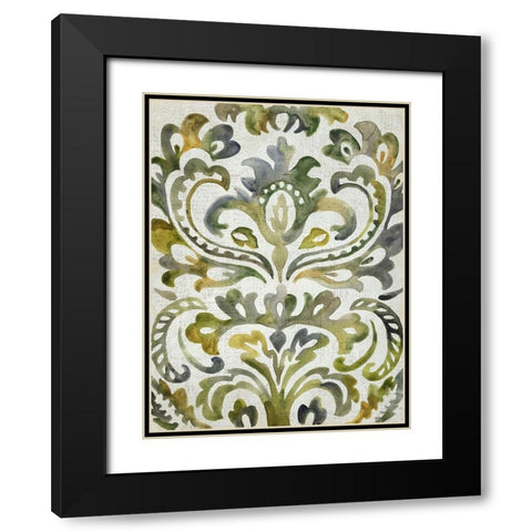 Verdant Damask II Black Modern Wood Framed Art Print with Double Matting by Zarris, Chariklia