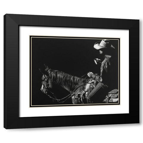 Cowboy Scratchboard I Black Modern Wood Framed Art Print with Double Matting by Chapman, Julie T.