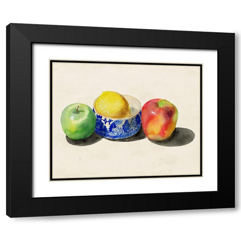 Still Life with Apples and Lemon I Black Modern Wood Framed Art Print with Double Matting by Ludwig, Alicia