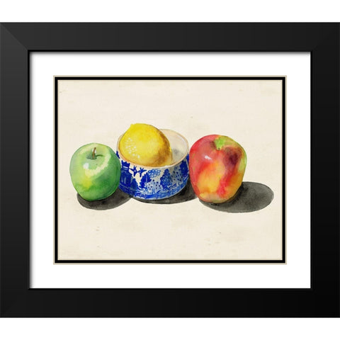 Still Life with Apples and Lemon I Black Modern Wood Framed Art Print with Double Matting by Ludwig, Alicia
