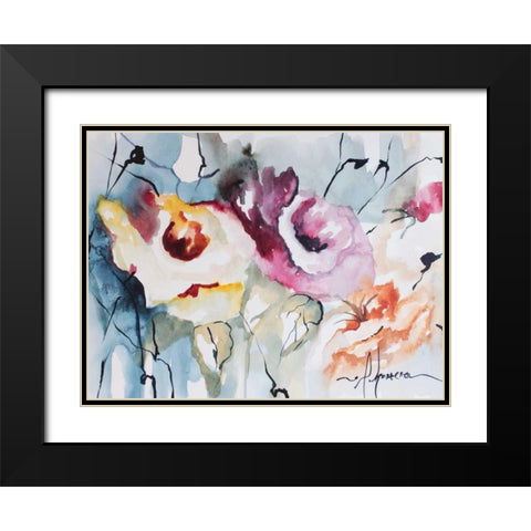 Blooms Aquas IV Black Modern Wood Framed Art Print with Double Matting by Leticia Herrera