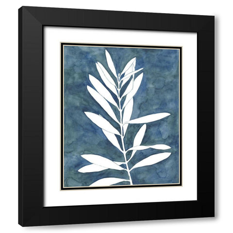 Indigo Leaves I Black Modern Wood Framed Art Print with Double Matting by Meagher, Megan