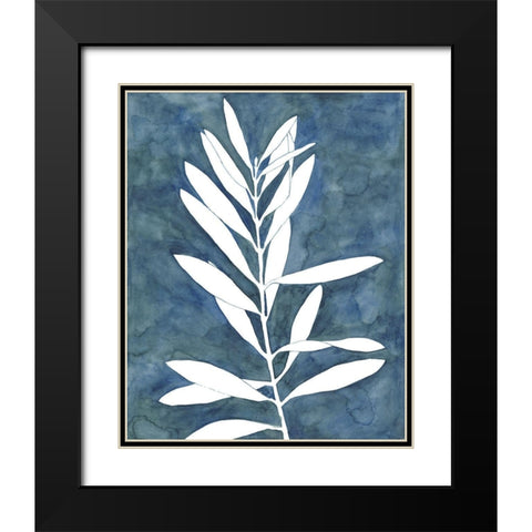 Indigo Leaves I Black Modern Wood Framed Art Print with Double Matting by Meagher, Megan