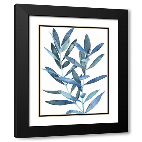 Indigo Leaves III Black Modern Wood Framed Art Print with Double Matting by Meagher, Megan