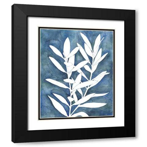 Indigo Leaves IV Black Modern Wood Framed Art Print with Double Matting by Meagher, Megan