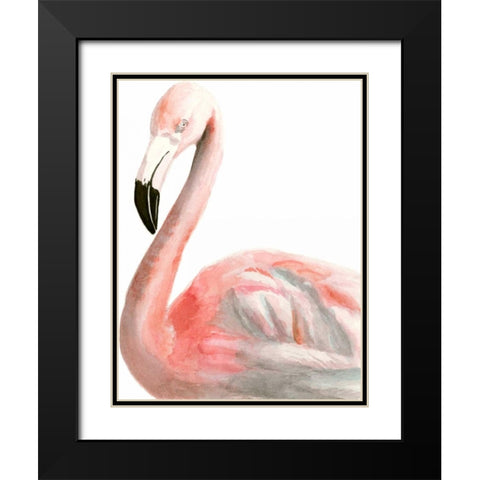 Watercolor Flamingo Black Modern Wood Framed Art Print with Double Matting by McCavitt, Naomi
