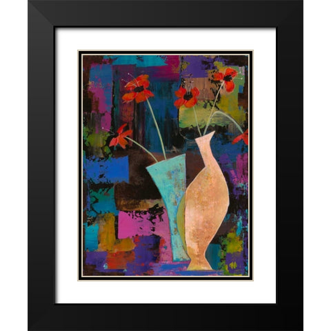 Abstract Expressionist Flowers I  Black Modern Wood Framed Art Print with Double Matting by Altug, Mehmet