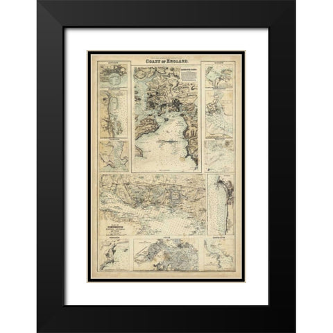 Map of the Coast of England I Black Modern Wood Framed Art Print with Double Matting by Unknown