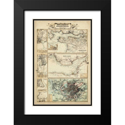 Map of the Coast of England II Black Modern Wood Framed Art Print with Double Matting by Unknown