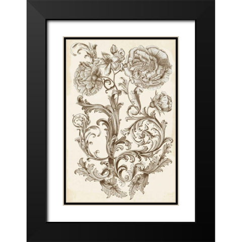 Flora and Filigree I Black Modern Wood Framed Art Print with Double Matting by McCavitt, Naomi