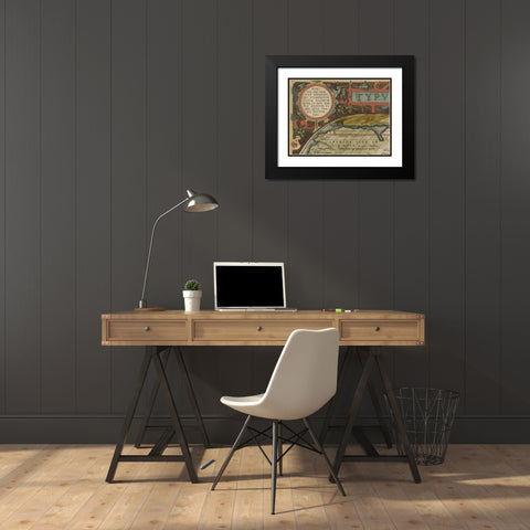 Antique World Map Grid I Black Modern Wood Framed Art Print with Double Matting by Vision Studio