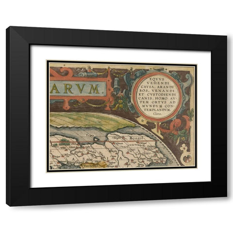 Antique World Map Grid III Black Modern Wood Framed Art Print with Double Matting by Vision Studio