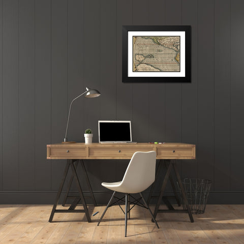 Antique World Map Grid IV Black Modern Wood Framed Art Print with Double Matting by Vision Studio