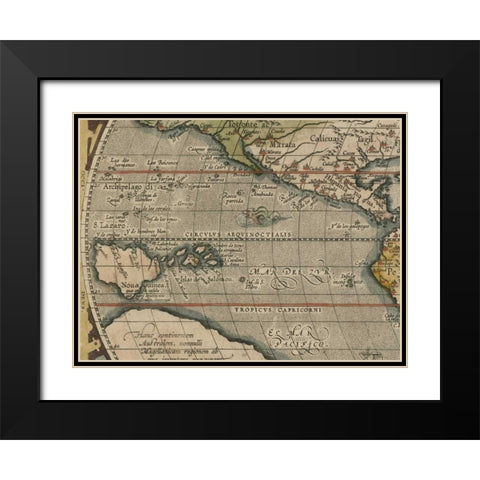 Antique World Map Grid IV Black Modern Wood Framed Art Print with Double Matting by Vision Studio