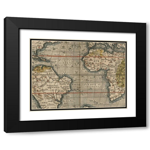 Antique World Map Grid V Black Modern Wood Framed Art Print with Double Matting by Vision Studio