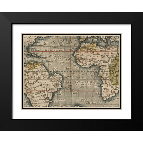 Antique World Map Grid V Black Modern Wood Framed Art Print with Double Matting by Vision Studio