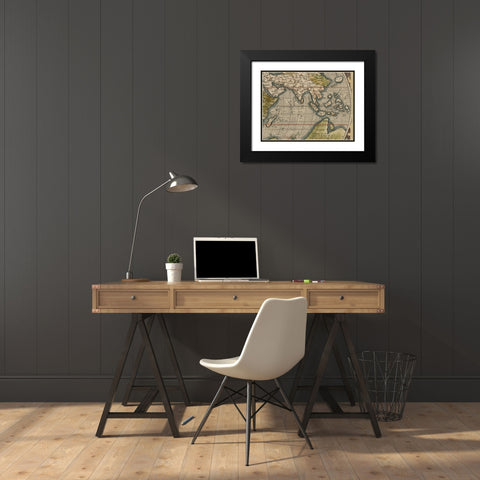 Antique World Map Grid VI Black Modern Wood Framed Art Print with Double Matting by Vision Studio