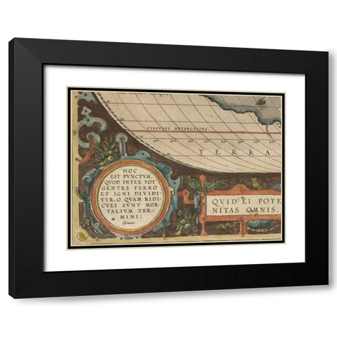 Antique World Map Grid VII Black Modern Wood Framed Art Print with Double Matting by Vision Studio