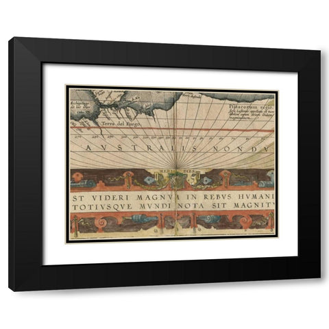 Antique World Map Grid VIII Black Modern Wood Framed Art Print with Double Matting by Vision Studio