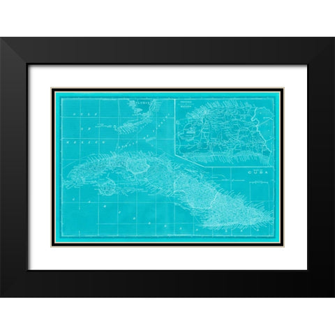 Map of Cuba in Aqua Black Modern Wood Framed Art Print with Double Matting by Vision Studio