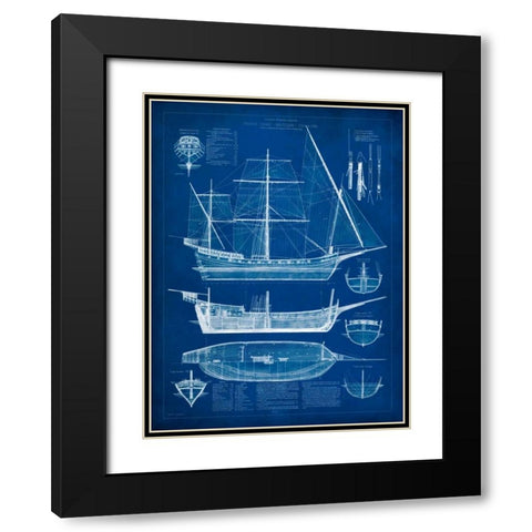 Ship Blueprint I Black Modern Wood Framed Art Print with Double Matting by Studio