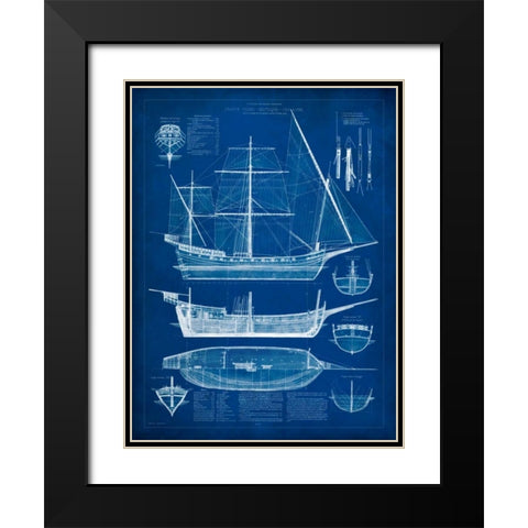 Ship Blueprint I Black Modern Wood Framed Art Print with Double Matting by Studio