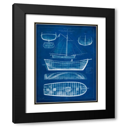 Ship Blueprint II Black Modern Wood Framed Art Print with Double Matting by Studio