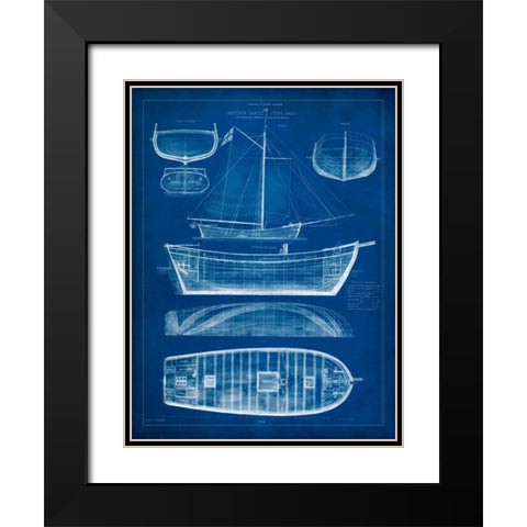 Ship Blueprint II Black Modern Wood Framed Art Print with Double Matting by Studio