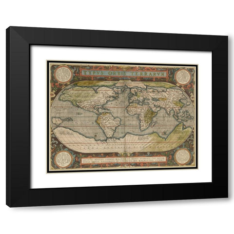 Antique World Map 36x48 Black Modern Wood Framed Art Print with Double Matting by Vision Studio